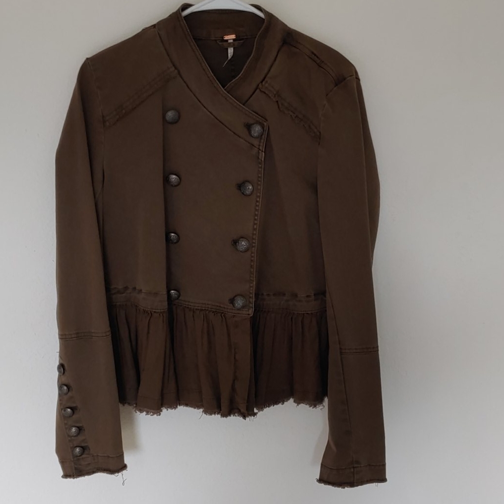 Army green jacket with ruffles